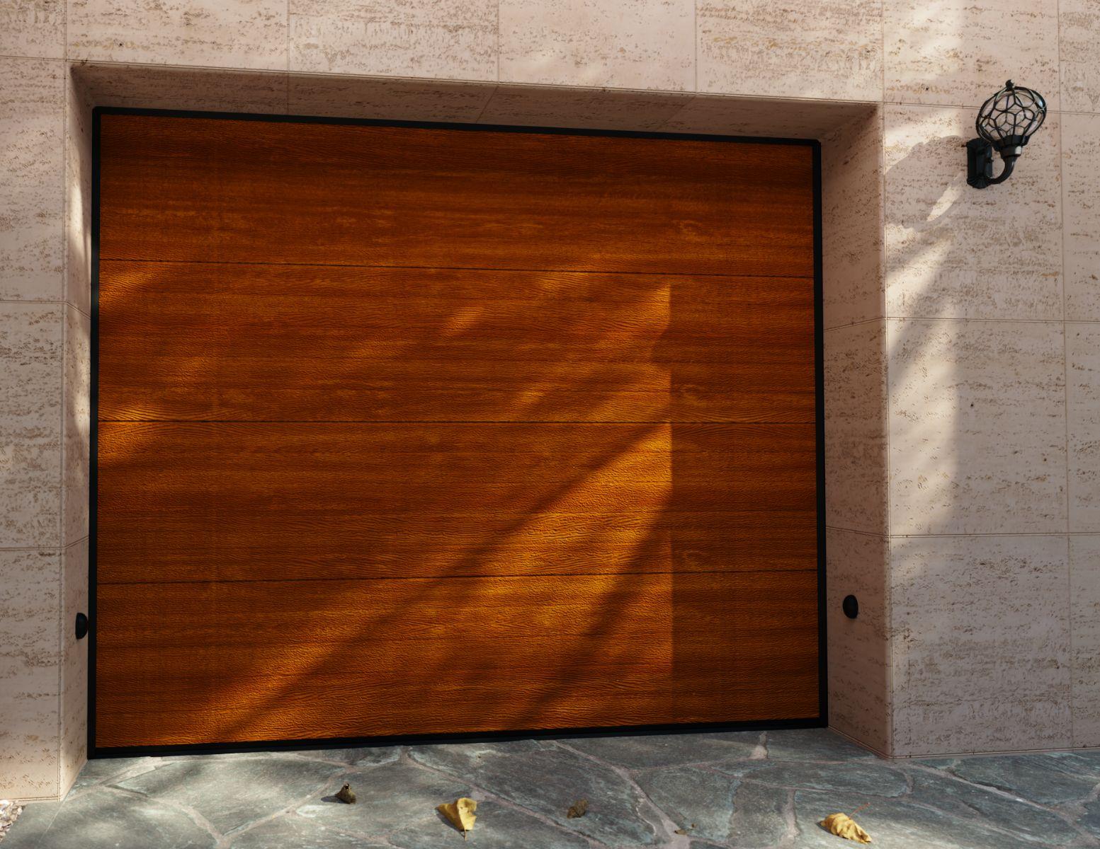 Porte de garage sectionnelle panneaux rainurés imitation bois - Tara
