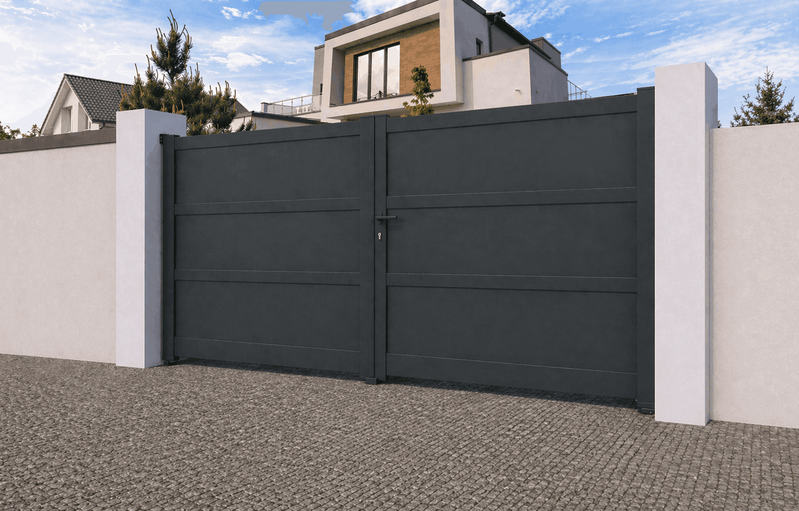 Portail battant aluminium plein - Traverse