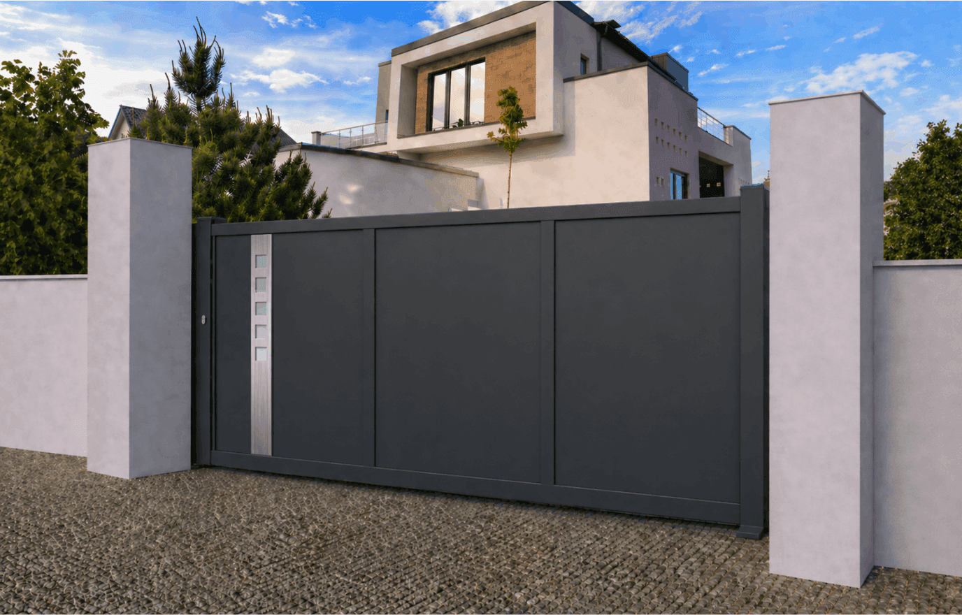 Portail coulissant aluminium vitré - Lausanne