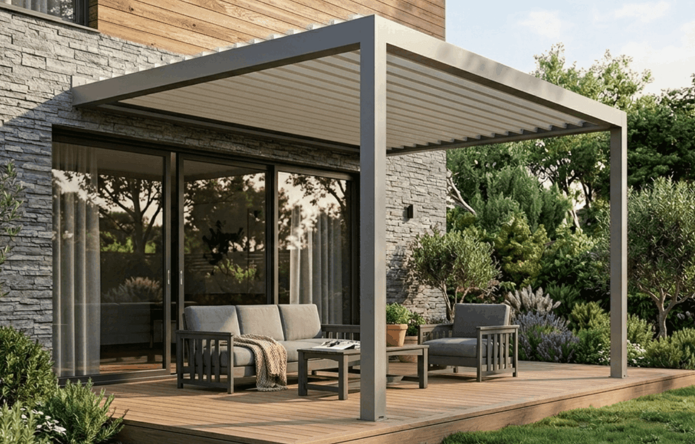 Pergola bioclimatique motorisée adossée - Saturne