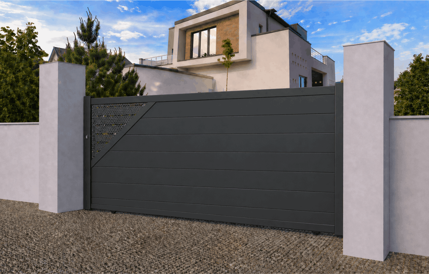 Portail coulissant aluminium semi-ajouré - Gregal