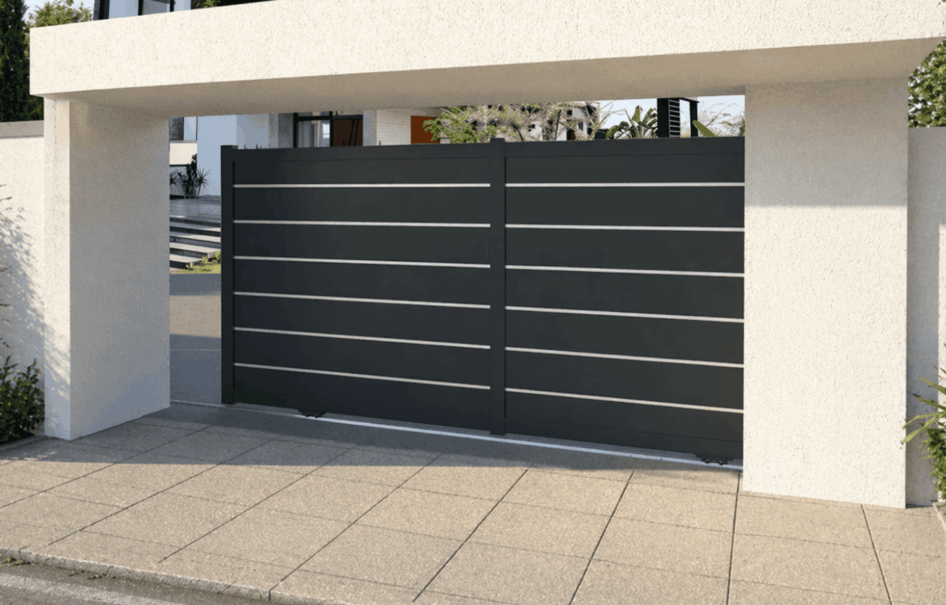 Portail coulissant aluminium motorisé - Galerne