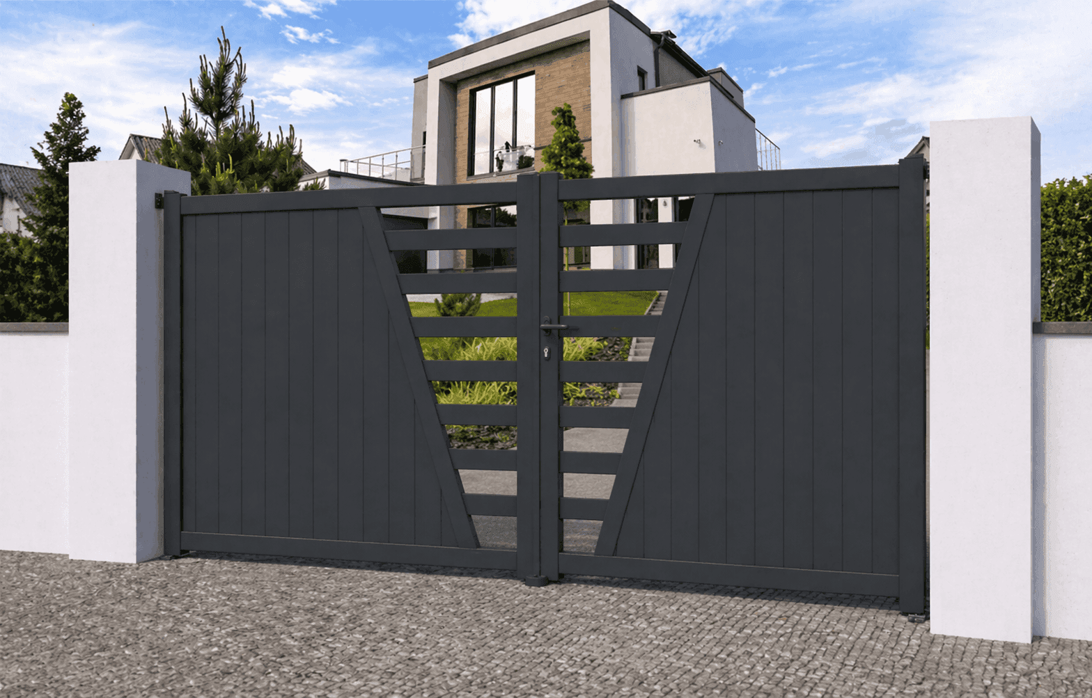 Portail battant aluminium semi-ajouré - Sirocco