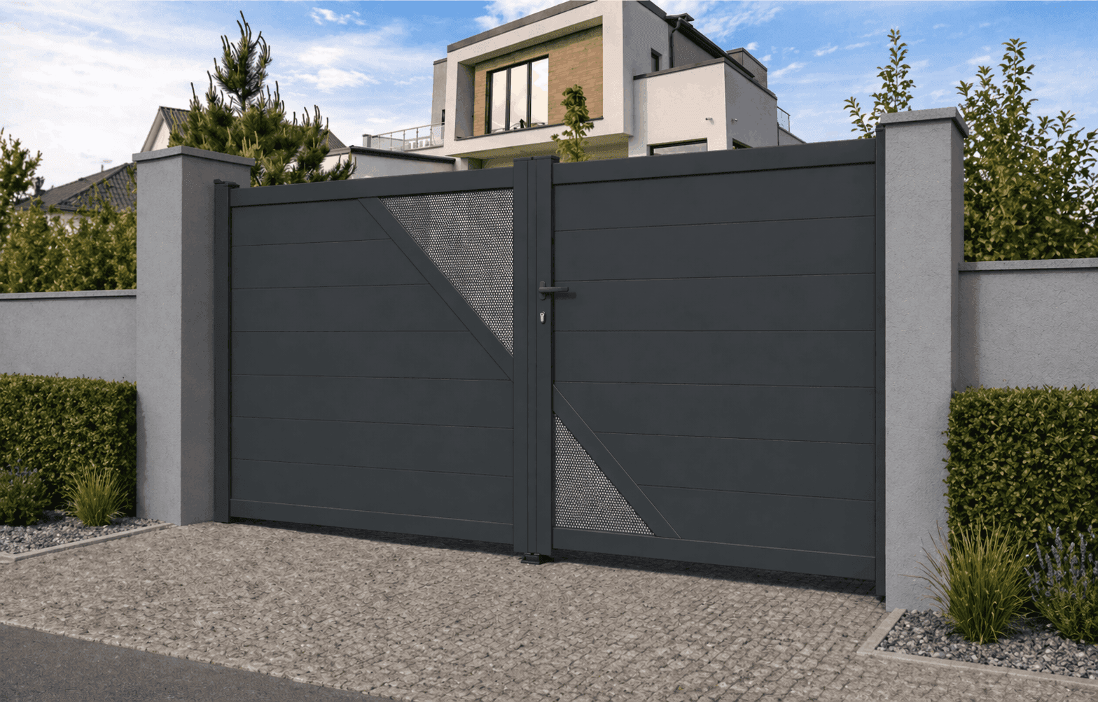 Portail battant aluminium semi-ajouré - Gregal