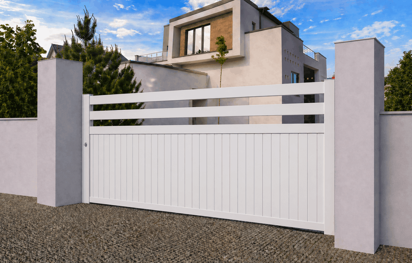 Portail coulissant aluminium semi-ajouré - Zef