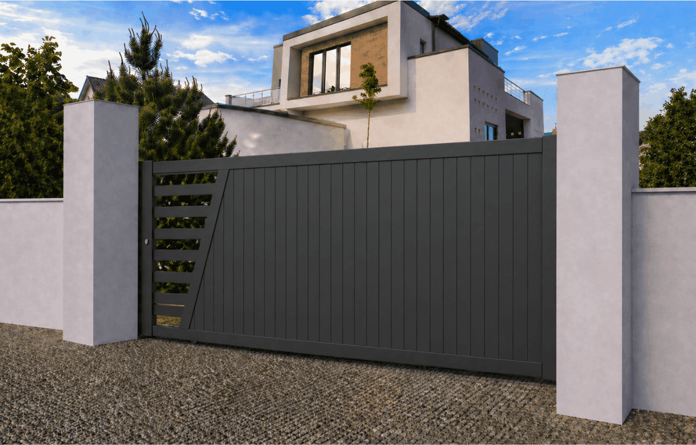 Portail coulissant aluminium semi-ajouré - Sirocco