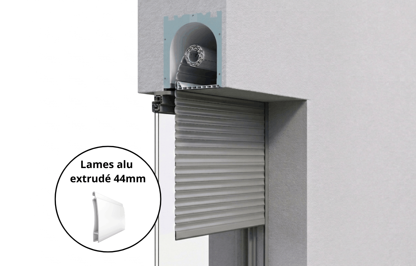 Volet Roulant monté dans coffre tunnel - Lames en aluminium extrudé de 44mm