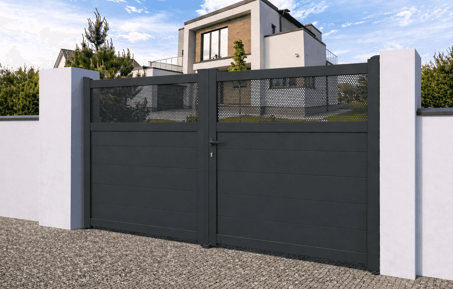 Portail battant aluminium semi-ajouré - Tropical