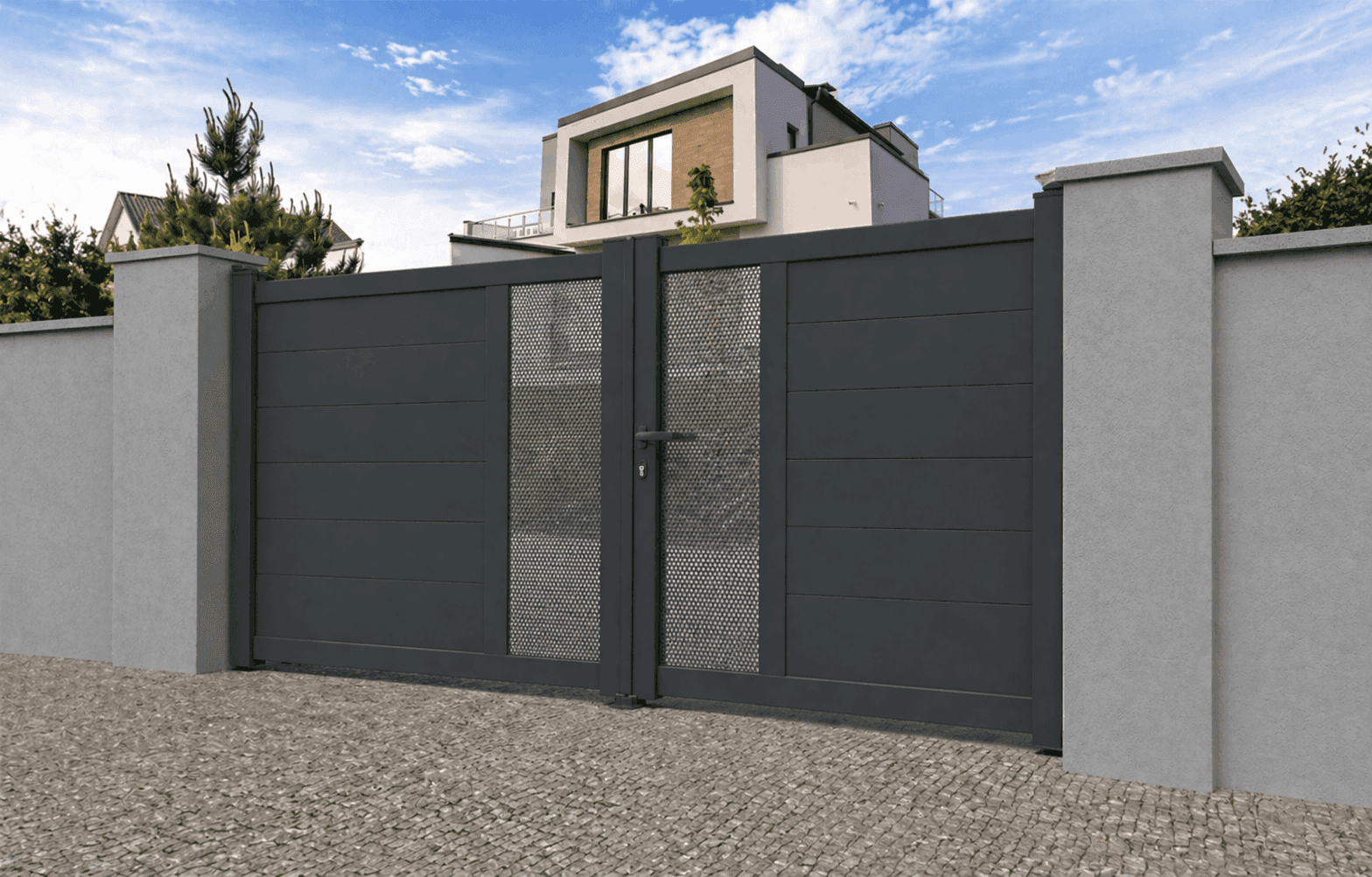 Portail battant aluminium semi-ajouré - Balaguere
